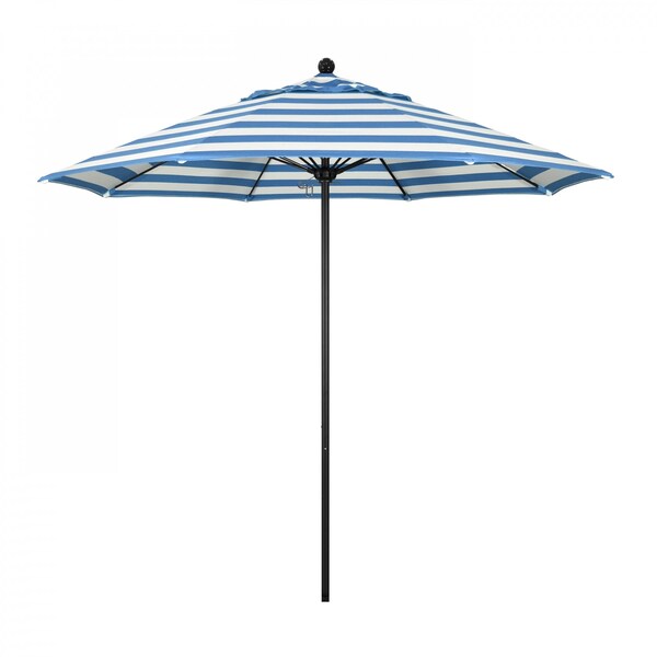 California Umbrella 9' Black Aluminum Market Patio Umbrella, Sunbrella Cabana Regatta 194061335505 - main